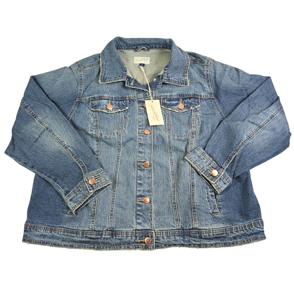 Universal Thread Denim Jacket Women 1X Blue Frayed Hem Trucker Boxy Crop Western